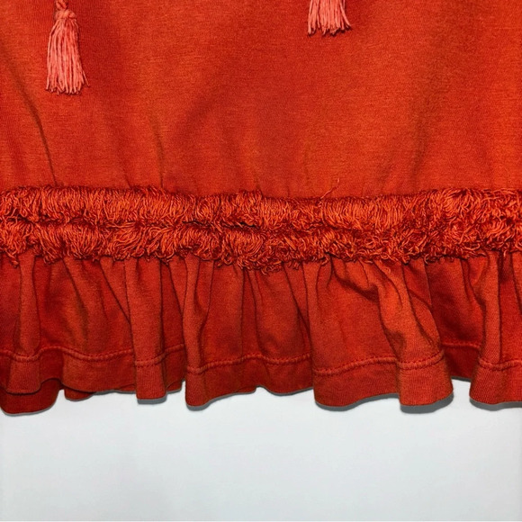 The Roadster Top Women Medium Orange Rust V-Neck Ruffled Long Sleeve Blouse Boho - Picture 8 of 11